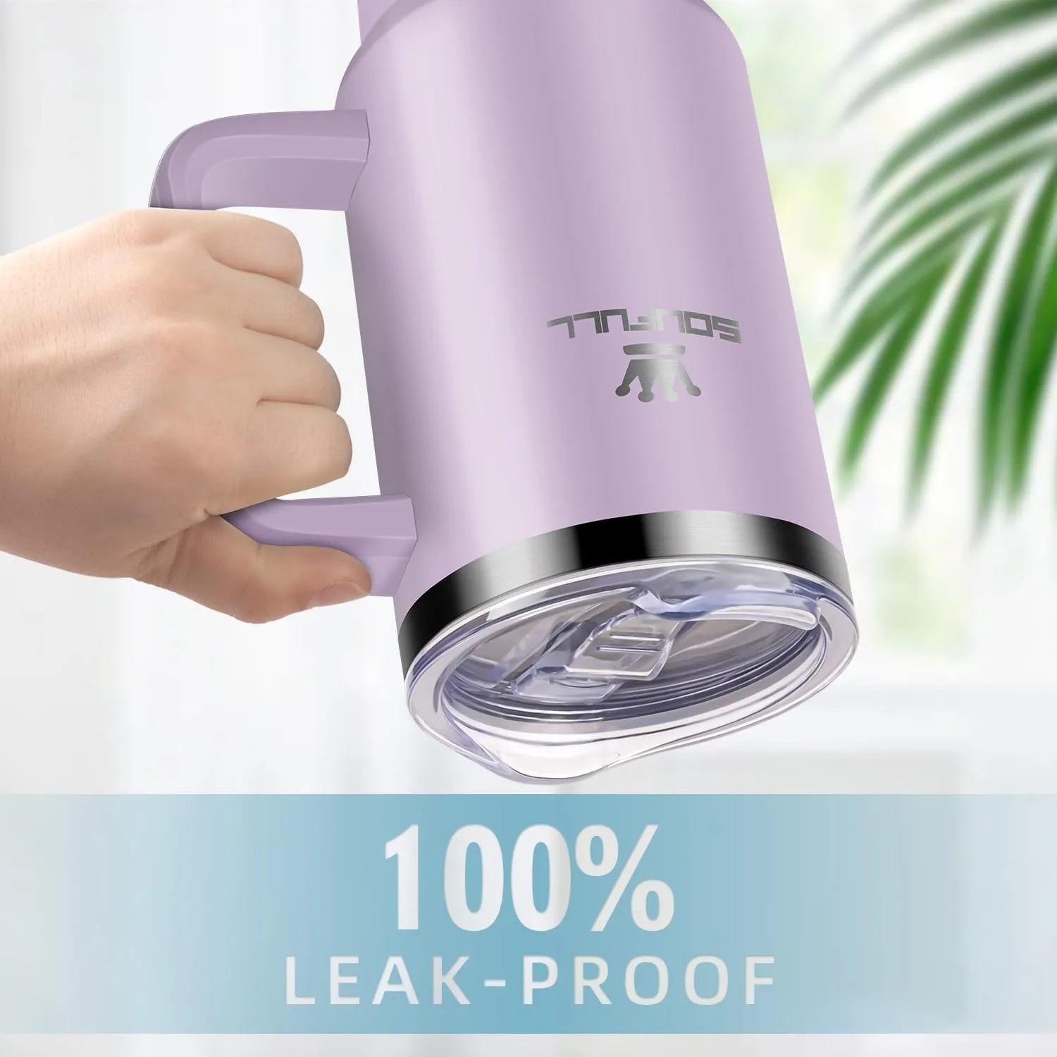 40 oz Tumbler with Handle and Straw Lid, 100% Leak-proof Travel Coffee Mug, Stainless Steel Insulated Cup for Hot Cold Beverages, Keeps Cold for 34Hrs or Hot for 10Hrs, Dishwasher Safe (LightPurple)