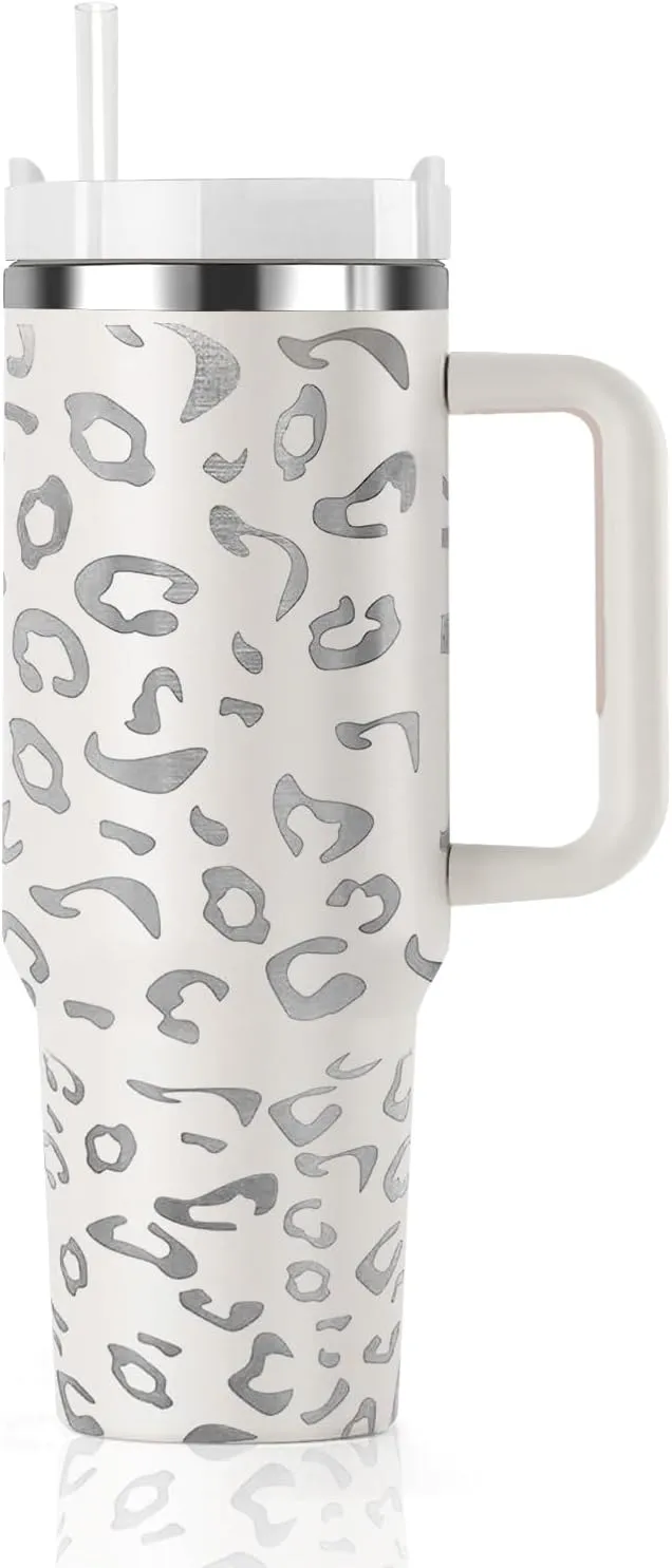 40 oz Tumbler with Handle and Straw Lid, Insulated Cup Reusable Stainless Steel Water Bottle Leak Proof Tumblers Mug Cups Gifts for Women Men As a Water&Coffee Suitable for Outdoor Car Travel/Sport