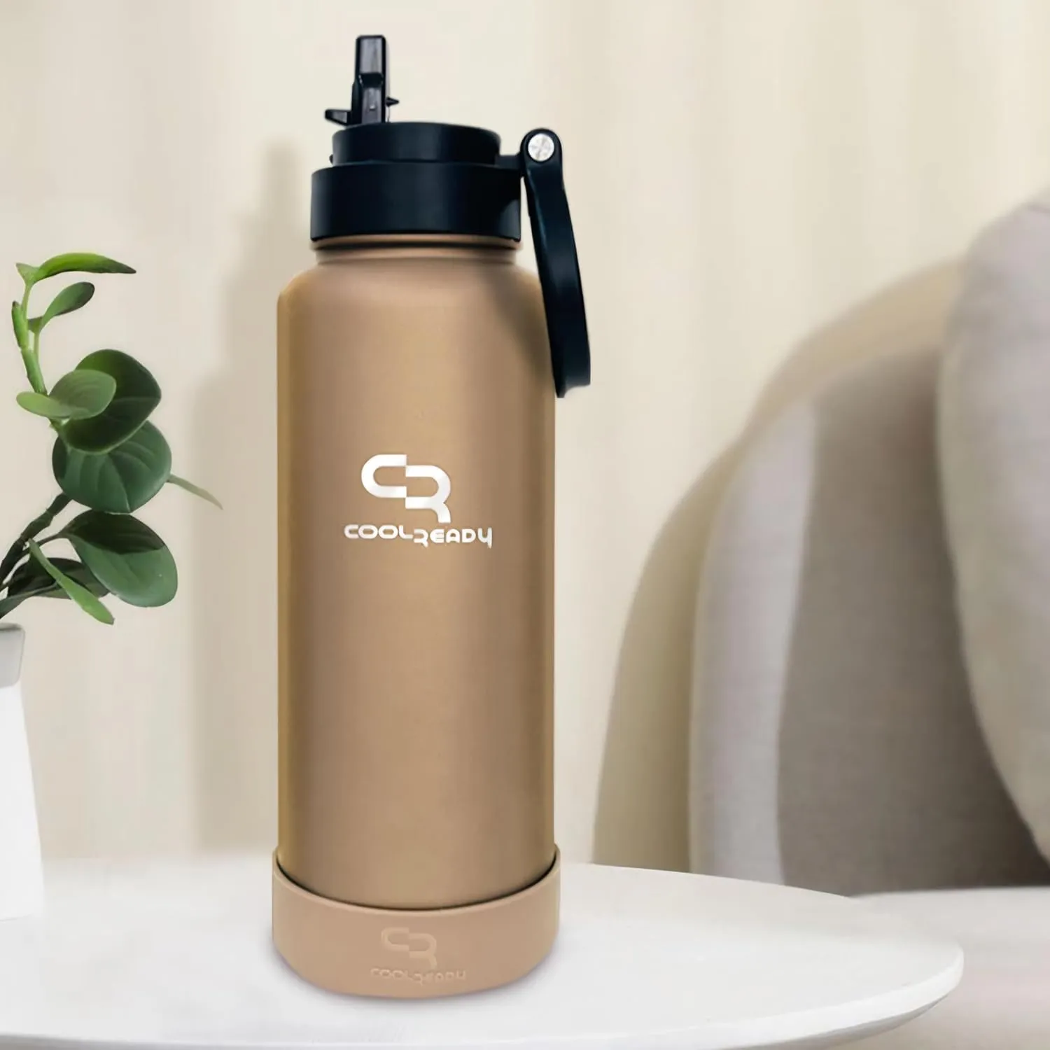 40oz Gold Double Walled Insulated Stainless Steel Water Bottle with Straw Lid, Chug Lid, Silicon Boot, Wide Mouth, Workout Bottle for Men and Women