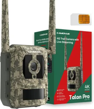 4G LTE Cellular Trail Camera, 4K Ultra HD Live View, 0.2s Trigger Speed, Game Camera with GPS and Non-Glow IR Night Vision, Hunting Cam with SIM Card, Motion Capture, Cloud Storage, Talon Pro