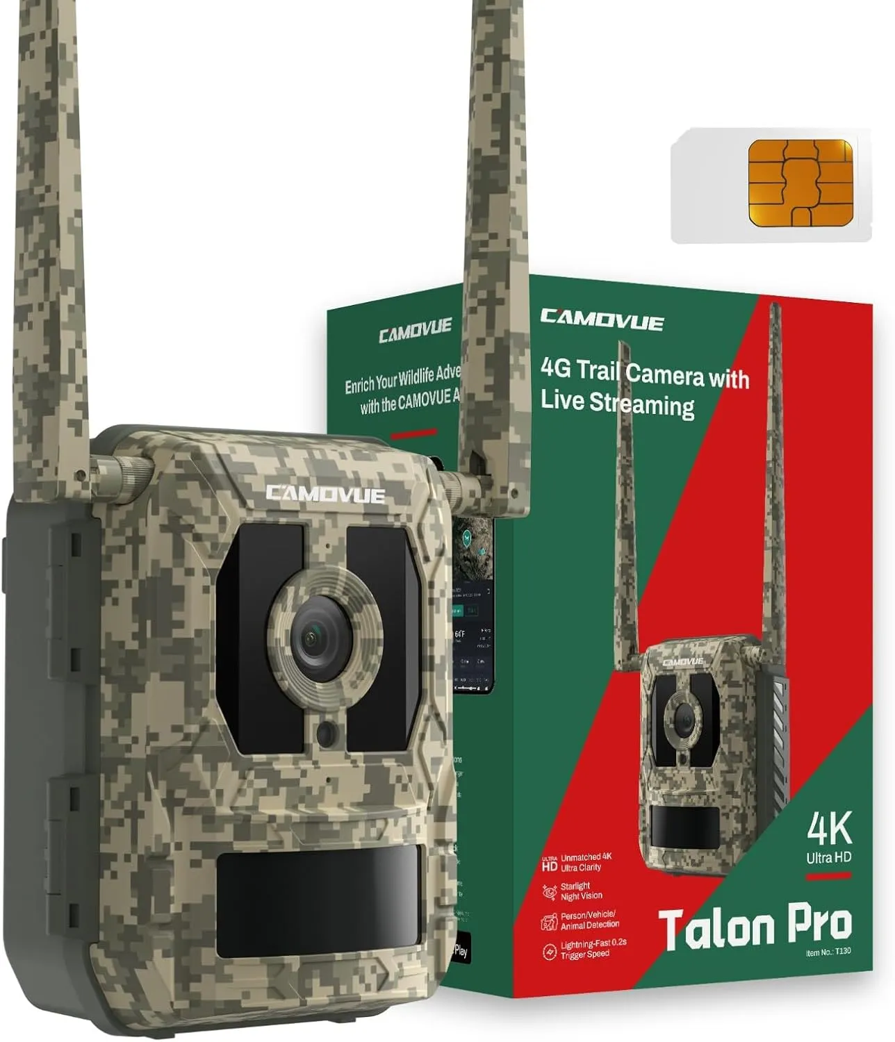 4G LTE Cellular Trail Camera, 4K Ultra HD Live View, 0.2s Trigger Speed, Game Camera with GPS and Non-Glow IR Night Vision, Hunting Cam with SIM Card, Motion Capture, Cloud Storage, Talon Pro