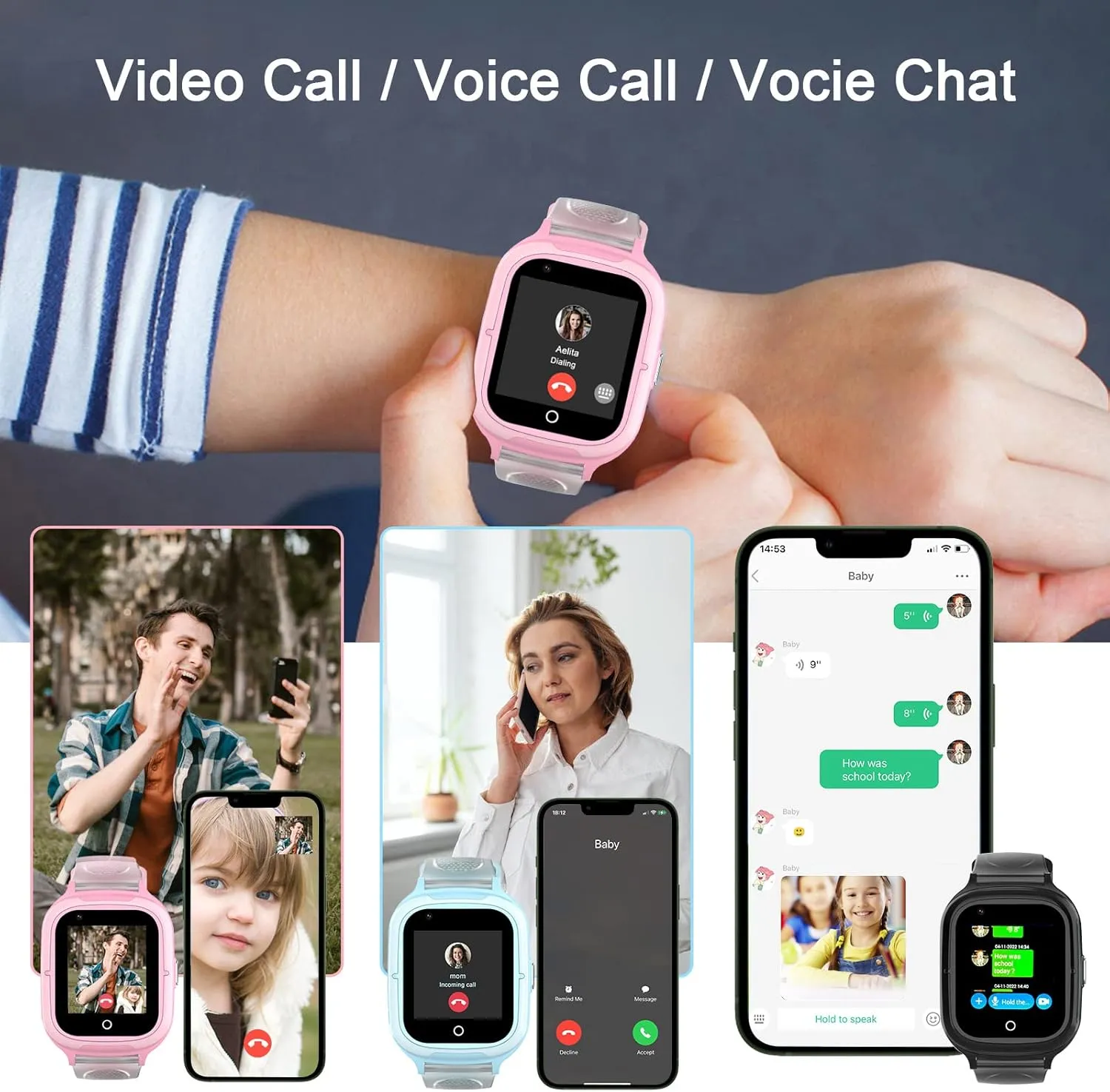 4G Smart Watch for Kids Call and Text Boys Girls 4-12 Baby Watches with SIM Card GPS Tracker Touch Screen Kids Phone Watch Voice Video Calling Messaging (Pink)