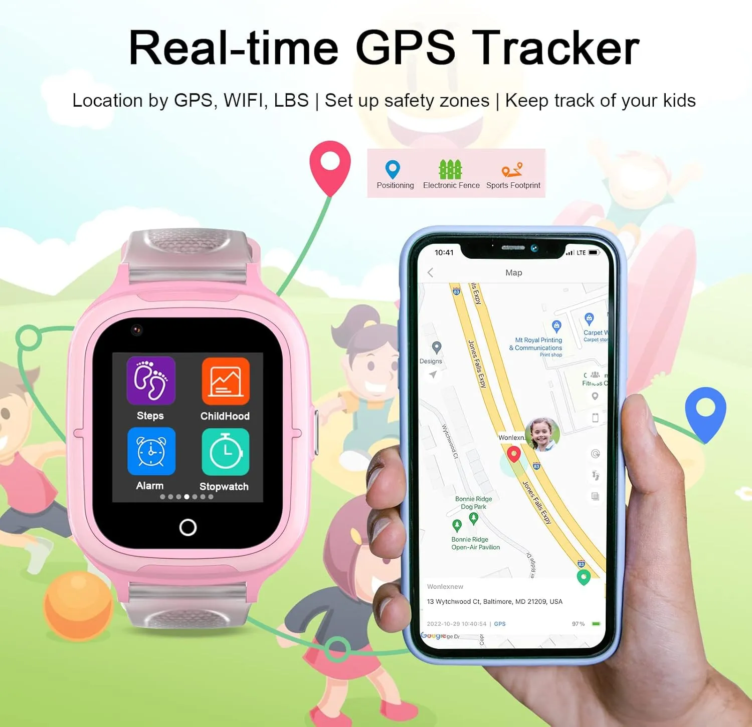 4G Smart Watch for Kids Call and Text Boys Girls 4-12 Baby Watches with SIM Card GPS Tracker Touch Screen Kids Phone Watch Voice Video Calling Messaging (Pink)