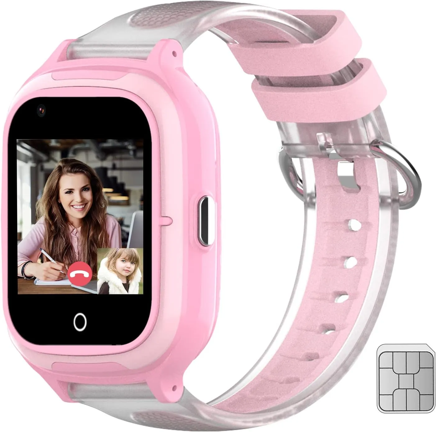 4G Smart Watch for Kids Call and Text Boys Girls 4-12 Baby Watches with SIM Card GPS Tracker Touch Screen Kids Phone Watch Voice Video Calling Messaging (Pink)