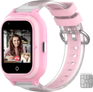 4G Smart Watch for Kids Call and Text Boys Girls 4-12 Baby Watches with SIM Card GPS Tracker Touch Screen Kids Phone Watch Voice Video Calling Messaging (Pink)