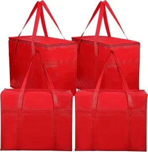 4PCS Insulated Grocery Bags Reusable Shopping Bags Collapsible Insulated Bag Insulated Cooler Bag with Heavy Wall Insulation and Zipper Top Lid