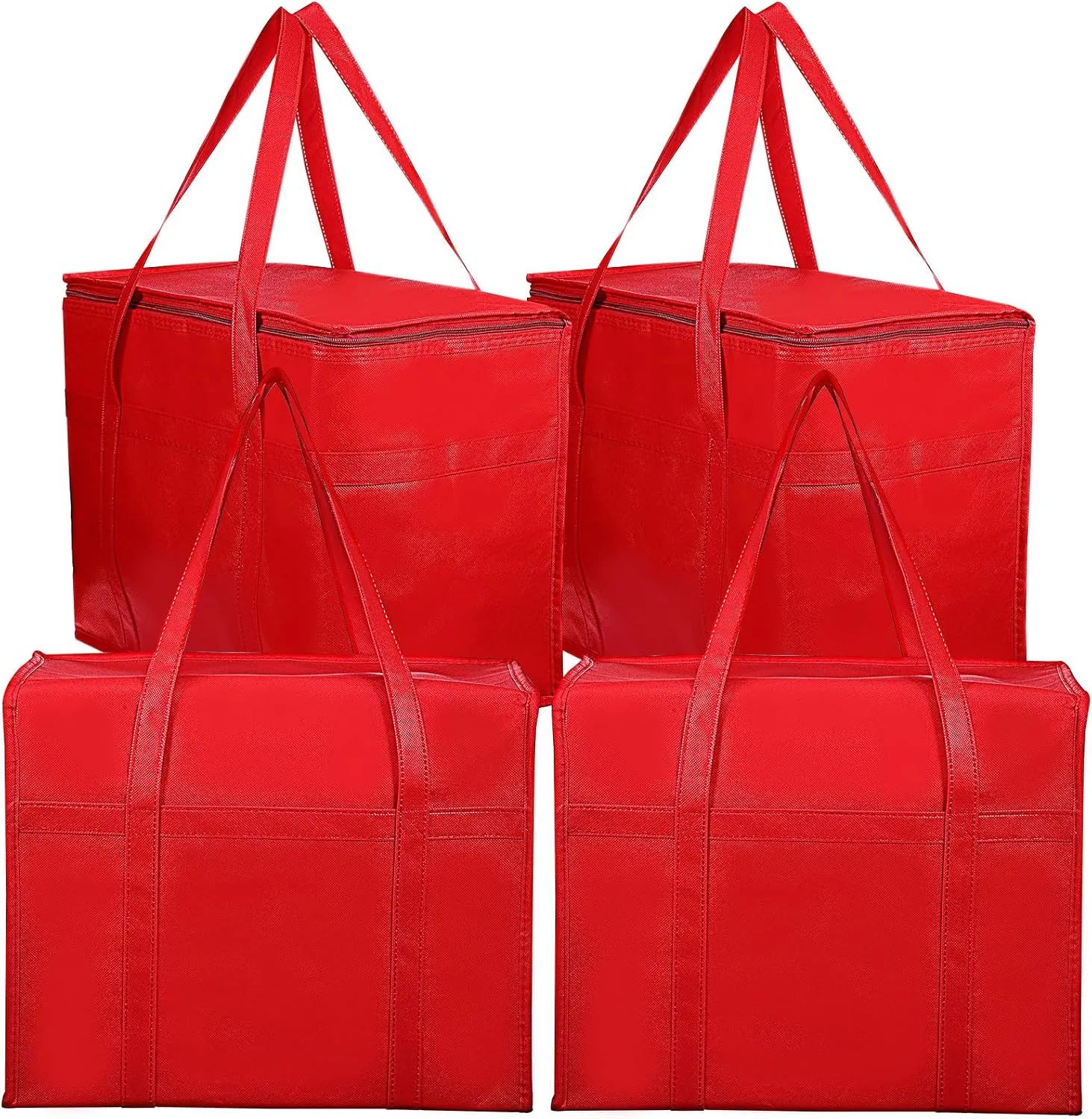4PCS Insulated Grocery Bags Reusable Shopping Bags Collapsible Insulated Bag Insulated Cooler Bag with Heavy Wall Insulation and Zipper Top Lid