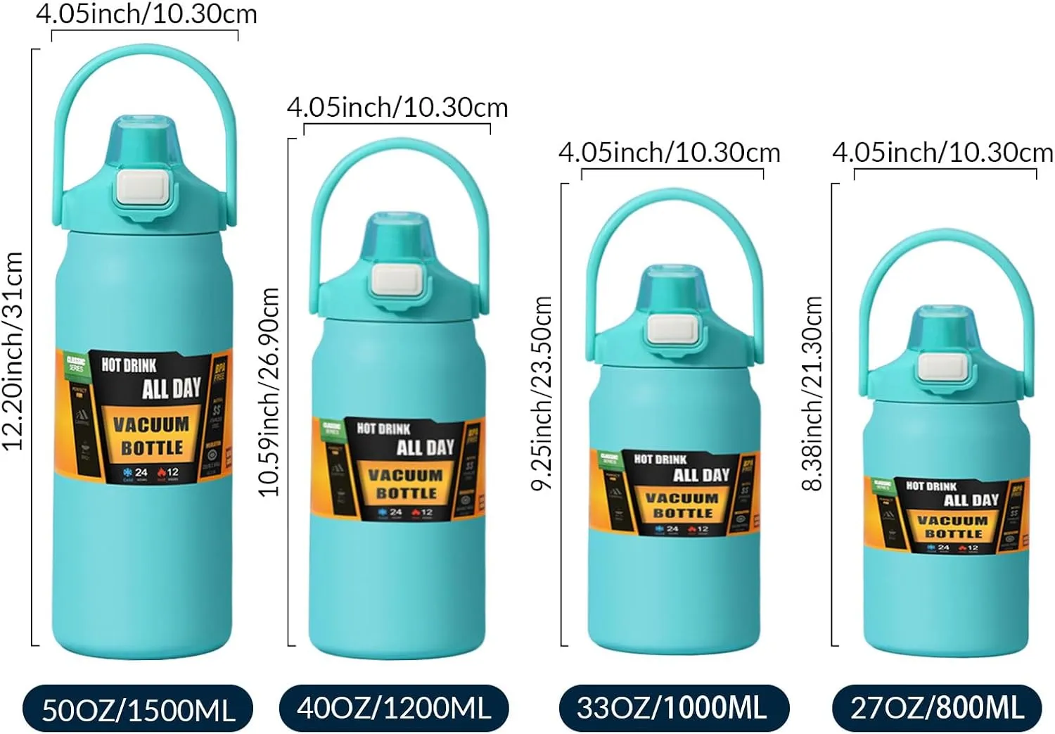 50oz /1500ml Insulated Water Bottle With Straw and Leakproof Lid, BPA Free Stainless Steel Wide Mouth Sports Water Bottle Cup With Portable Handle Double Wall Vacuum Keep Cold and Hot (green)