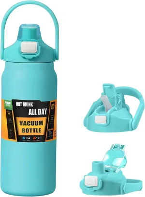 50oz /1500ml Insulated Water Bottle With Straw and Leakproof Lid, BPA Free Stainless Steel Wide Mouth Sports Water Bottle Cup With Portable Handle Double Wall Vacuum Keep Cold and Hot (green)
