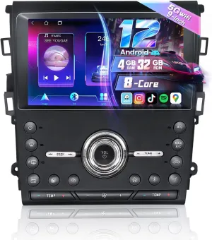 5Ghz WiFi 8 Core 4 32G Car Radio for Ford Fusion Mondeo 2013-2019 Android 12 9 Inch IPS Touch Screen Fusion Radio with Wireless Carplay Android Auto BT DSP GPS SWC Mirrorlink Backup Camera