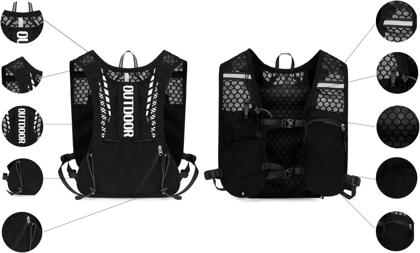 5L Hydration Pack for Men - Lightweight Running Vest with 1.5L Water Bladder, Water Backpack for Hiking, Running, Biking, and Raves- Reflective Design, Adjustable Straps