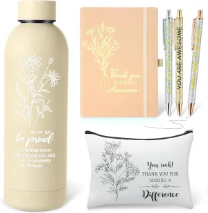 6 Pcs Team Employee Appreciation Gift Set Thank You Gifts with Frosted Double Wall Vacuum Stainless Steel Water Bottle, Printed Bag, and Pen A5 Notebook Set for Medical Assistants,Teachers