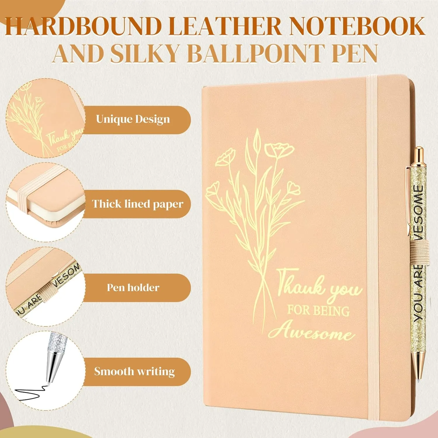 6 Pcs Team Employee Appreciation Gift Set Thank You Gifts with Frosted Double Wall Vacuum Stainless Steel Water Bottle, Printed Bag, and Pen A5 Notebook Set for Medical Assistants,Teachers
