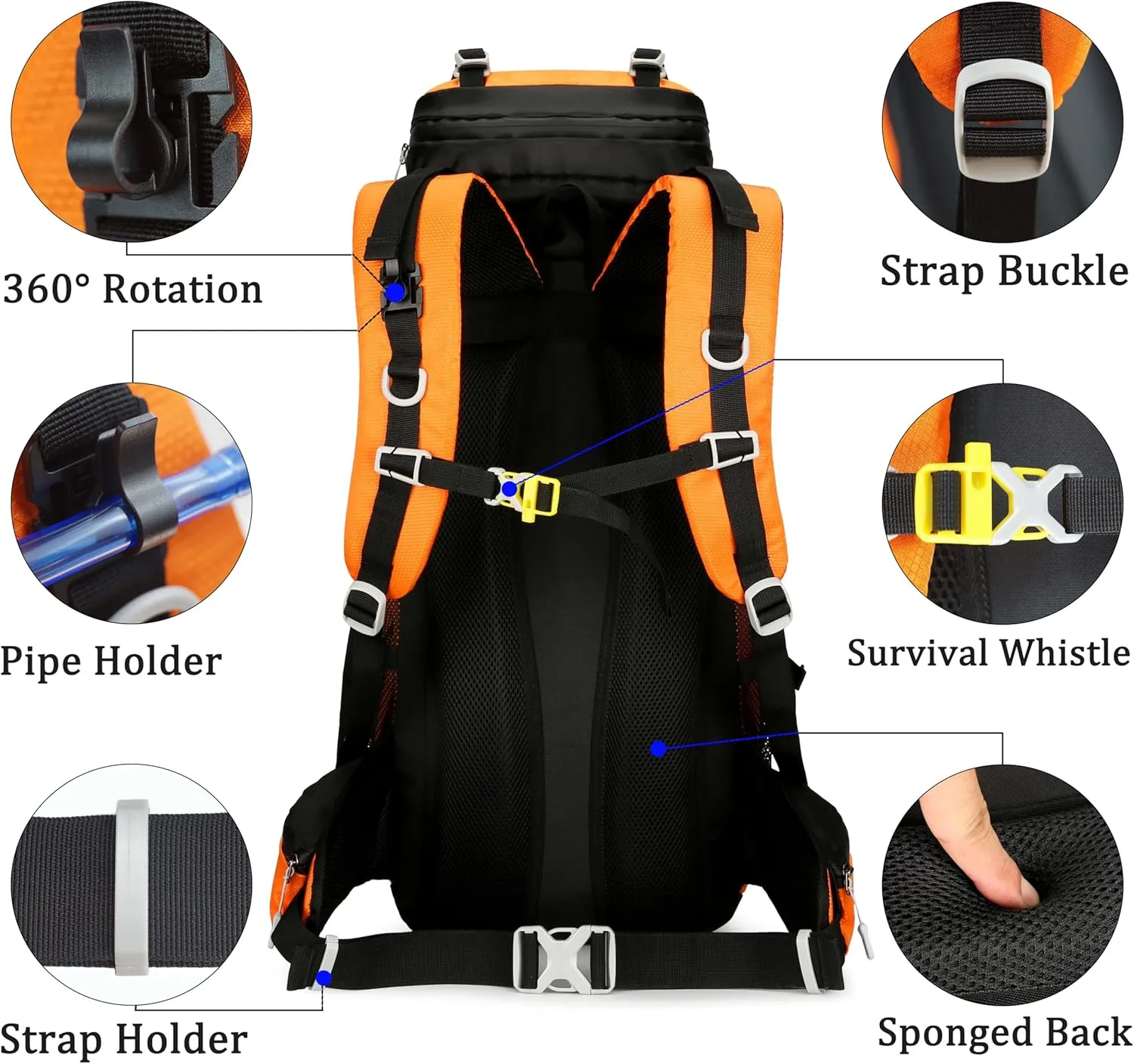 60L Travel Hiking Camping Backpack with Rain Cover, Backpack Water Resistant,Climbing Backpack for Men Women(Orange)
