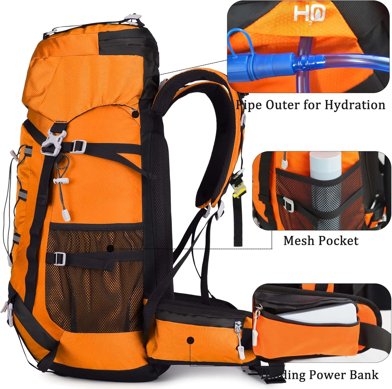60L Travel Hiking Camping Backpack with Rain Cover, Backpack Water Resistant,Climbing Backpack for Men Women(Orange)