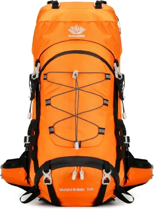 60L Travel Hiking Camping Backpack with Rain Cover, Backpack Water Resistant,Climbing Backpack for Men Women(Orange)