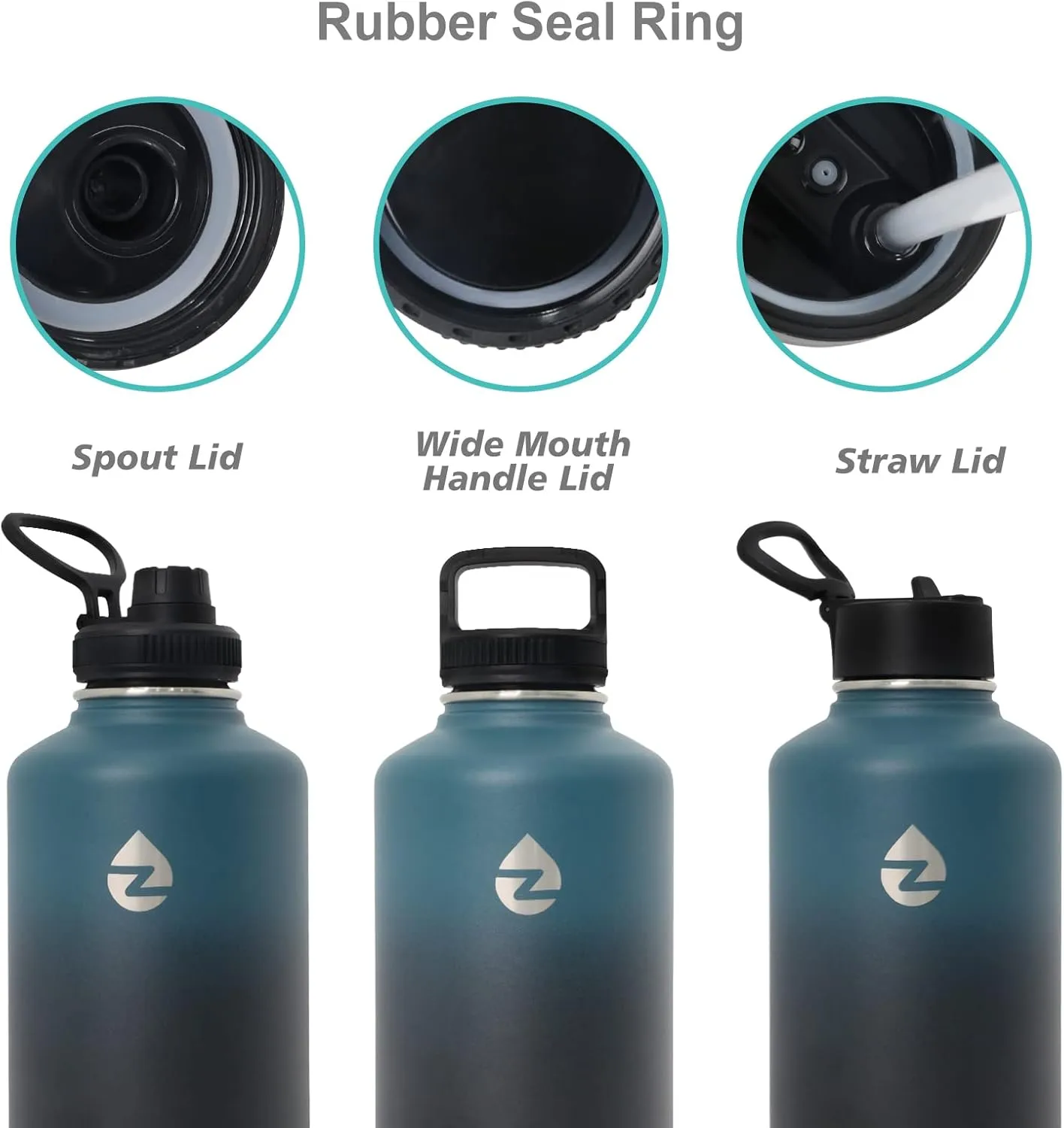 64 oz Insulated Water Bottle with Straws&3 Lids, Half Gallon Water Bottle Stainless Steel Double Walled, Big Water Jug with Paracord Handle, Large Metal Water Bottle for Gym