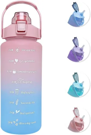 64 oz Large Capacity Water Bottle with Motivational Time Markers and Straw, Portable, Leakproof, BPA Free for Fitness, Gym and Outdoor Sports. (pink gradient)