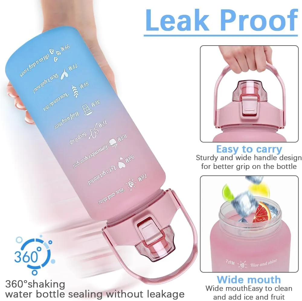 64 oz Large Capacity Water Bottle with Motivational Time Markers and Straw, Portable, Leakproof, BPA Free for Fitness, Gym and Outdoor Sports. (pink gradient)