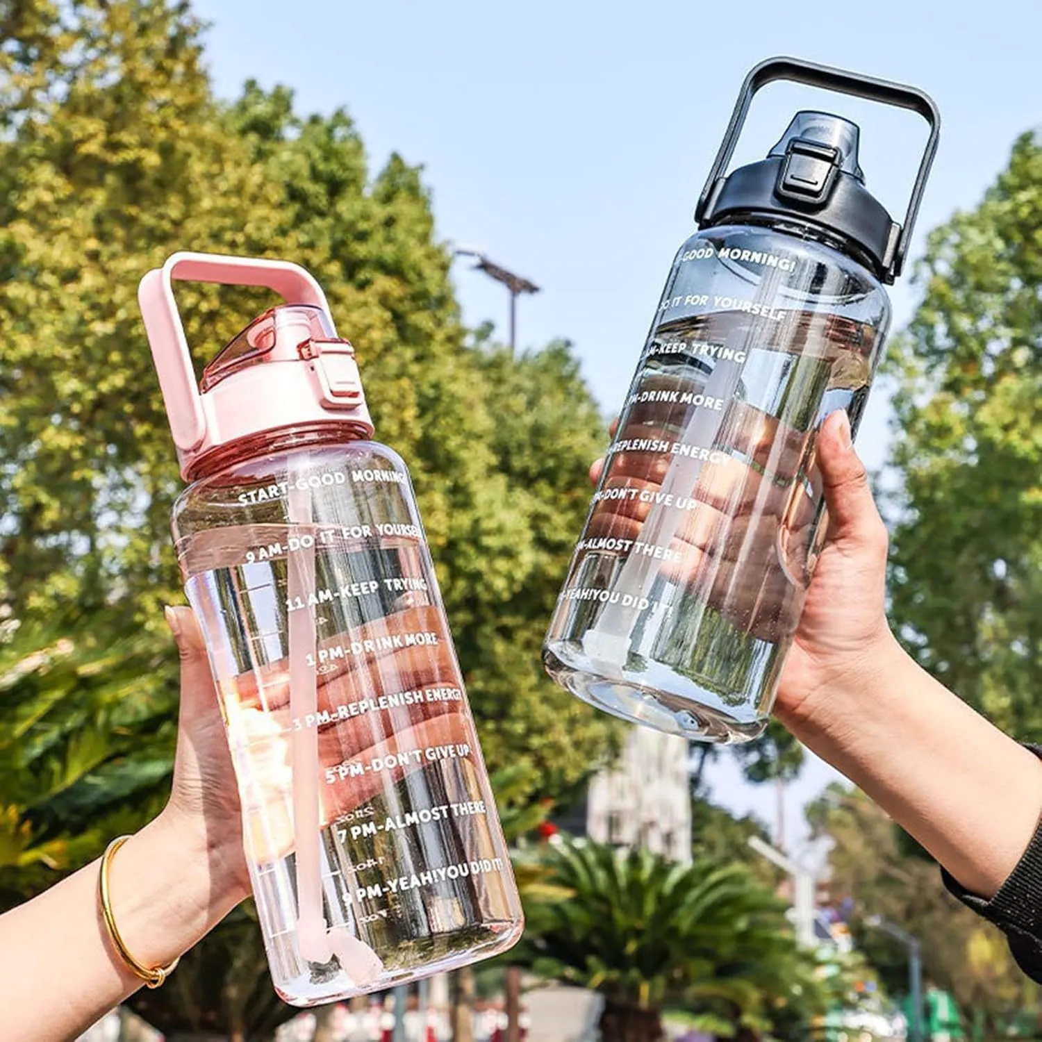 64 Ozwater Bottle with Time Markers and Handle for All Day Hydration,BPA-Free Leak Proof Plastic Water Bottle with Straw,Large Water Jug,Large Water Bottle for Workout Outdoor Fitness Sports Gym