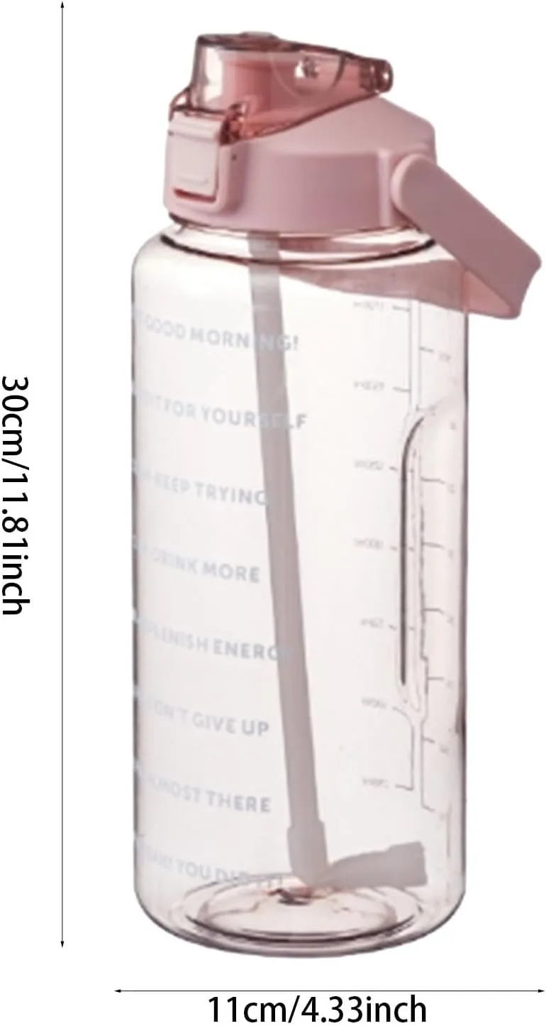 64 Ozwater Bottle with Time Markers and Handle for All Day Hydration,BPA-Free Leak Proof Plastic Water Bottle with Straw,Large Water Jug,Large Water Bottle for Workout Outdoor Fitness Sports Gym
