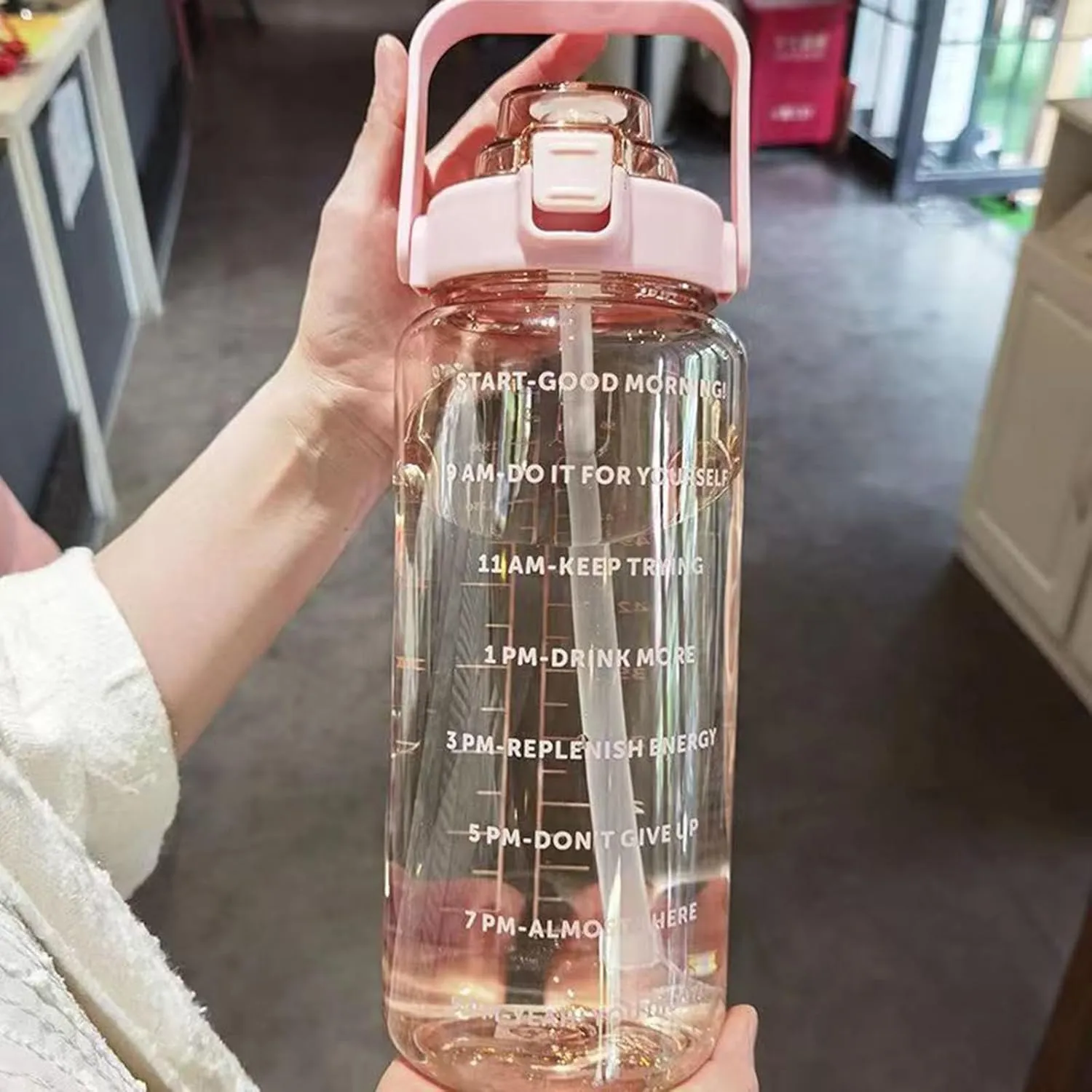 64 Ozwater Bottle with Time Markers and Handle for All Day Hydration,BPA-Free Leak Proof Plastic Water Bottle with Straw,Large Water Jug,Large Water Bottle for Workout Outdoor Fitness Sports Gym