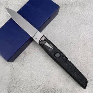 7.7 in Tactical Button Lock Folding Knife, 440C Satin Blade Black Nylon Fiberglass Handle with Nylon Sheath, Assisted Opening Pocket Knife for Indoor Outdoor Hunting Camping Fishing