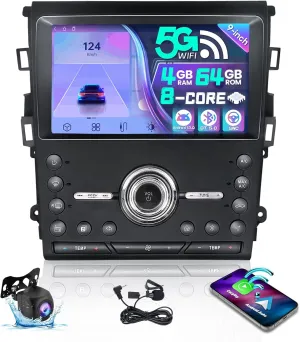 8 Core Car Stereo Radio for Ford Fusion Mondeo 2013-2019 9 Inch IPS Touch Screen with Wireless Carplay Android Auto 5Ghz WiFi BT 48EQ DSP GPS SWC Backup Camera 4 64 GB