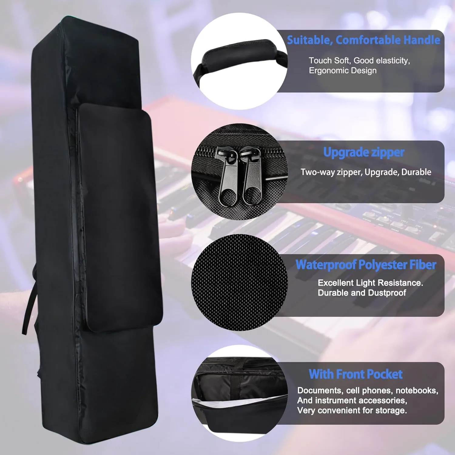 88 Key Keyboard Case, 53.5"x12.6"x6.3" Electric Keyboard Bag Piano Gig Bag with Handles and Adjustable Shoulder Straps Keyboard Gig Bag - Black