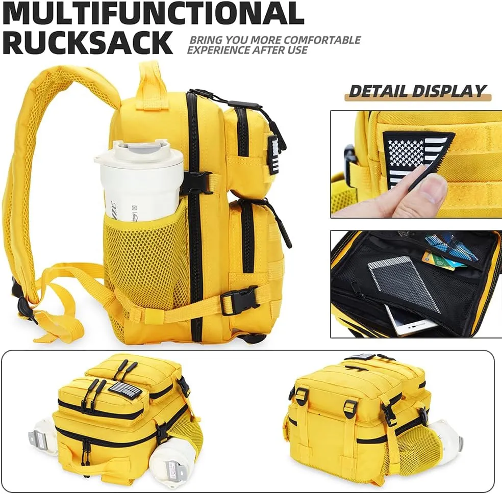 9L Mini Tactical Backpack for Men and Women, Tactical Backpack Small for Hiking, Small Tactical Bag（Yellow）