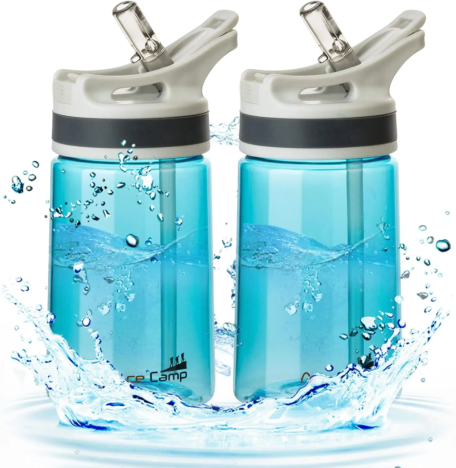AceCamp 12oz Small Water Bottle 2 Pack with Straw for Kids and Adults BPA Free Tritan Sports Fitness Bottle Leak-Proof Durable Blue 2pcs