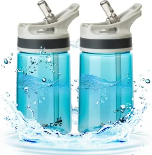 AceCamp 12oz Small Water Bottle 2 Pack with Straw for Kids and Adults BPA Free Tritan Sports Fitness Bottle Leak-Proof Durable Blue 2pcs
