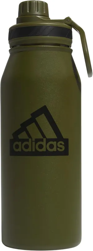 adidas 1 Liter (32 oz) Metal Water Bottle, Hot/Cold Double-Walled Insulated 18/8 Stainless Steel, Focus Olive Green/Black, 32 Ounces