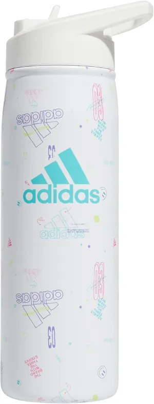 adidas 600 ML (20 oz) Straw Top Metal Water Bottle, Hot/Cold Double-Walled Insulated 18/8 Stainless Steel