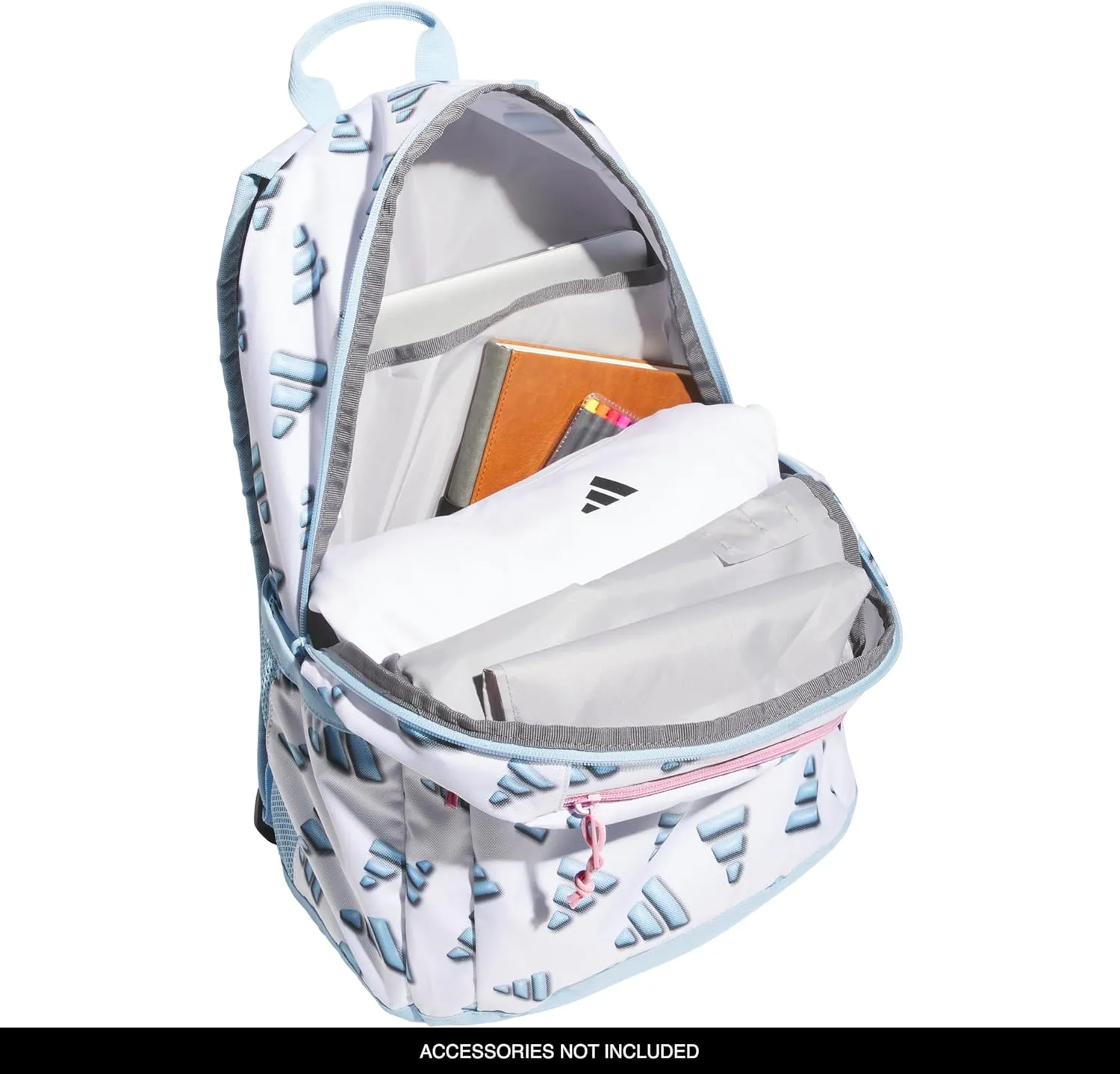 adidas Affiliate Small Backpack for Women and Men, Durable Bag with Laptop Sleeve, 3D AOP White/Clear Sky Blue/Clear Pink, One Size