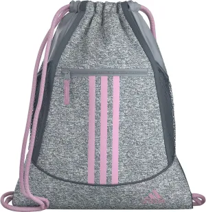 adidas Alliance Sackpack (12L) Lightweight Athletic Small Drawstring Team Sports Workout Bag Discontinued, Jersey Grey/Clear Pink/Grey, One Size