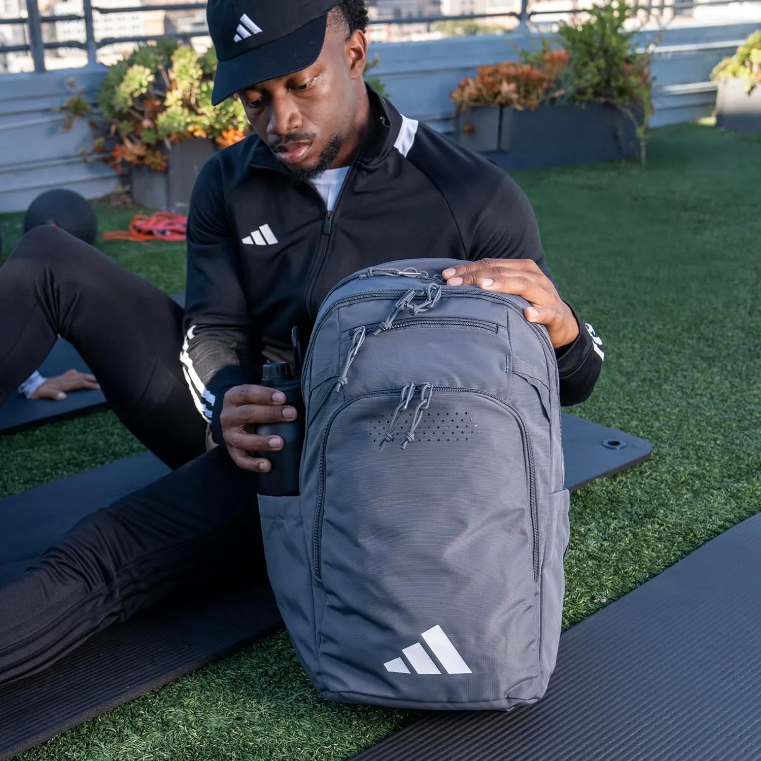 adidas Defender 5 Team Sports Backpack (33L) Durable Large Athletic Gym Laptop Travel Bag, Navy Blue, One Size