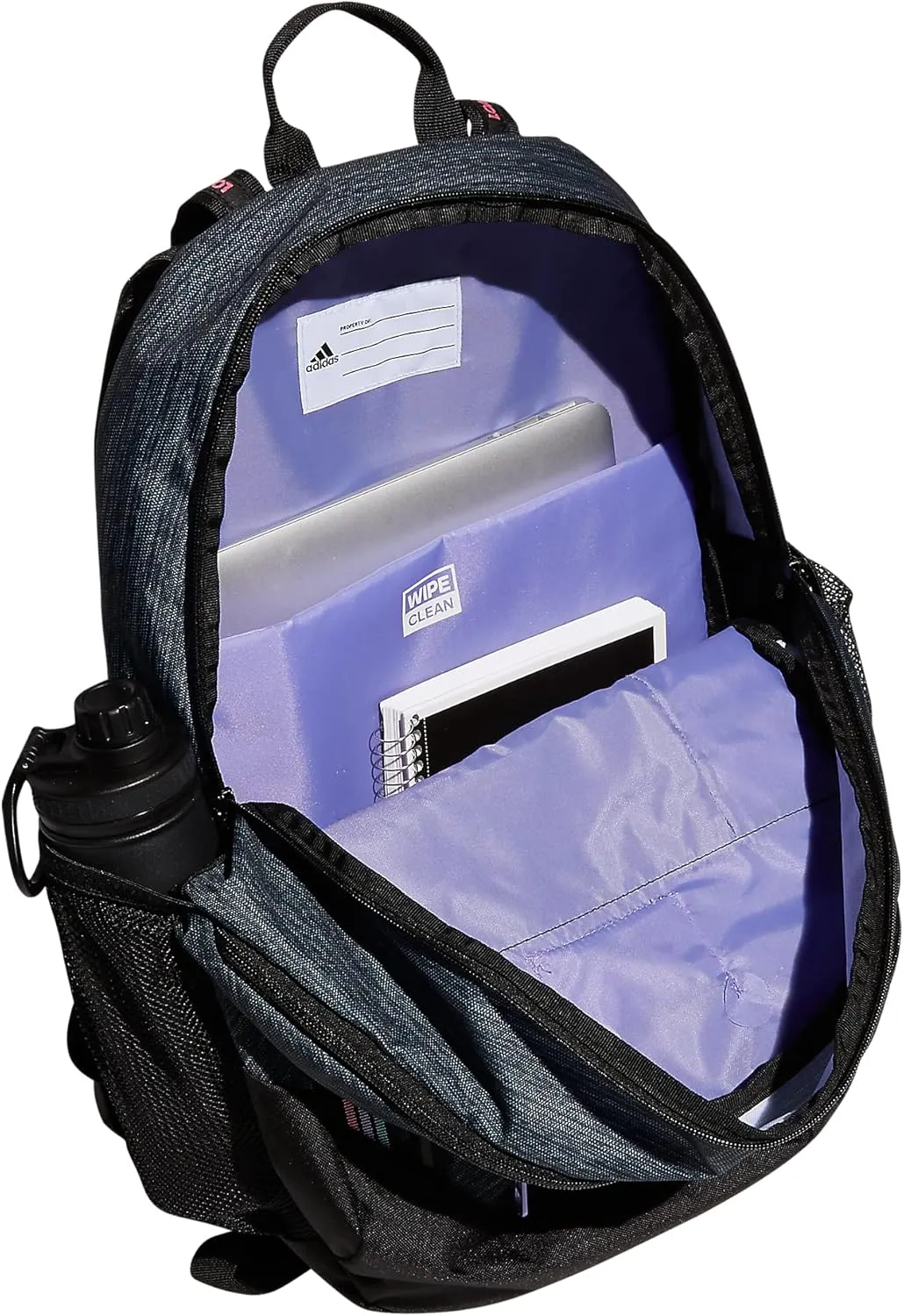 adidas Excel Backpack Durable Large Athletic Student Laptop Book Bag for Boys/Girls Discontinued, Two Tone Black/Snowglobe with Mutli Stripe Webbing, One Size