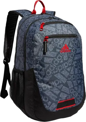 adidas Foundation Backpack for Laptop, Large Durable Athletic Gym Bag, ADI Collage Jersey Onix-Grey/Black/Vivid Red, One Size