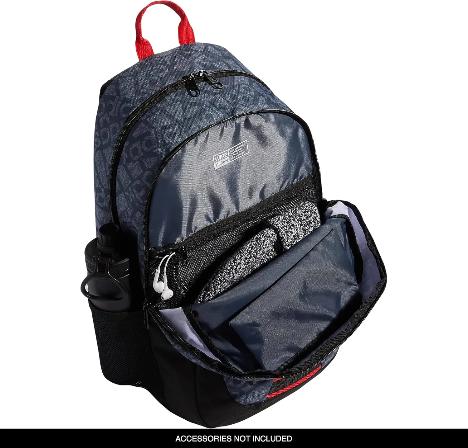 adidas Foundation Backpack for Laptop, Large Durable Athletic Gym Bag, ADI Collage Jersey Onix-Grey/Black/Vivid Red, One Size
