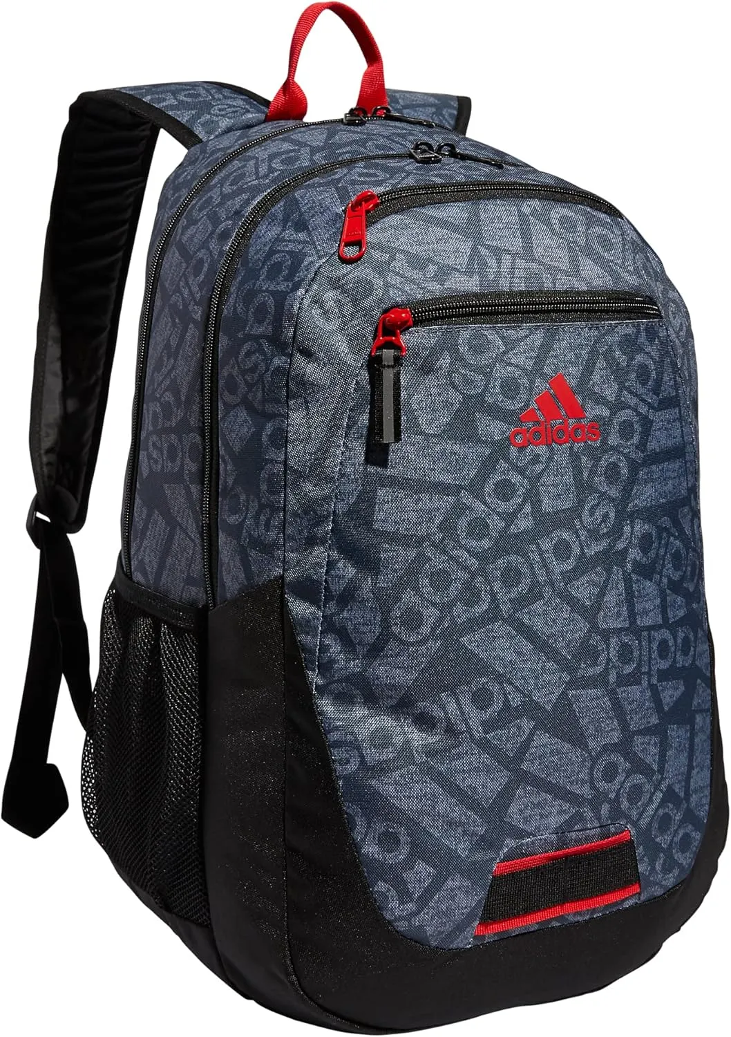 adidas Foundation Backpack for Laptop, Large Durable Athletic Gym Bag, ADI Collage Jersey Onix-Grey/Black/Vivid Red, One Size
