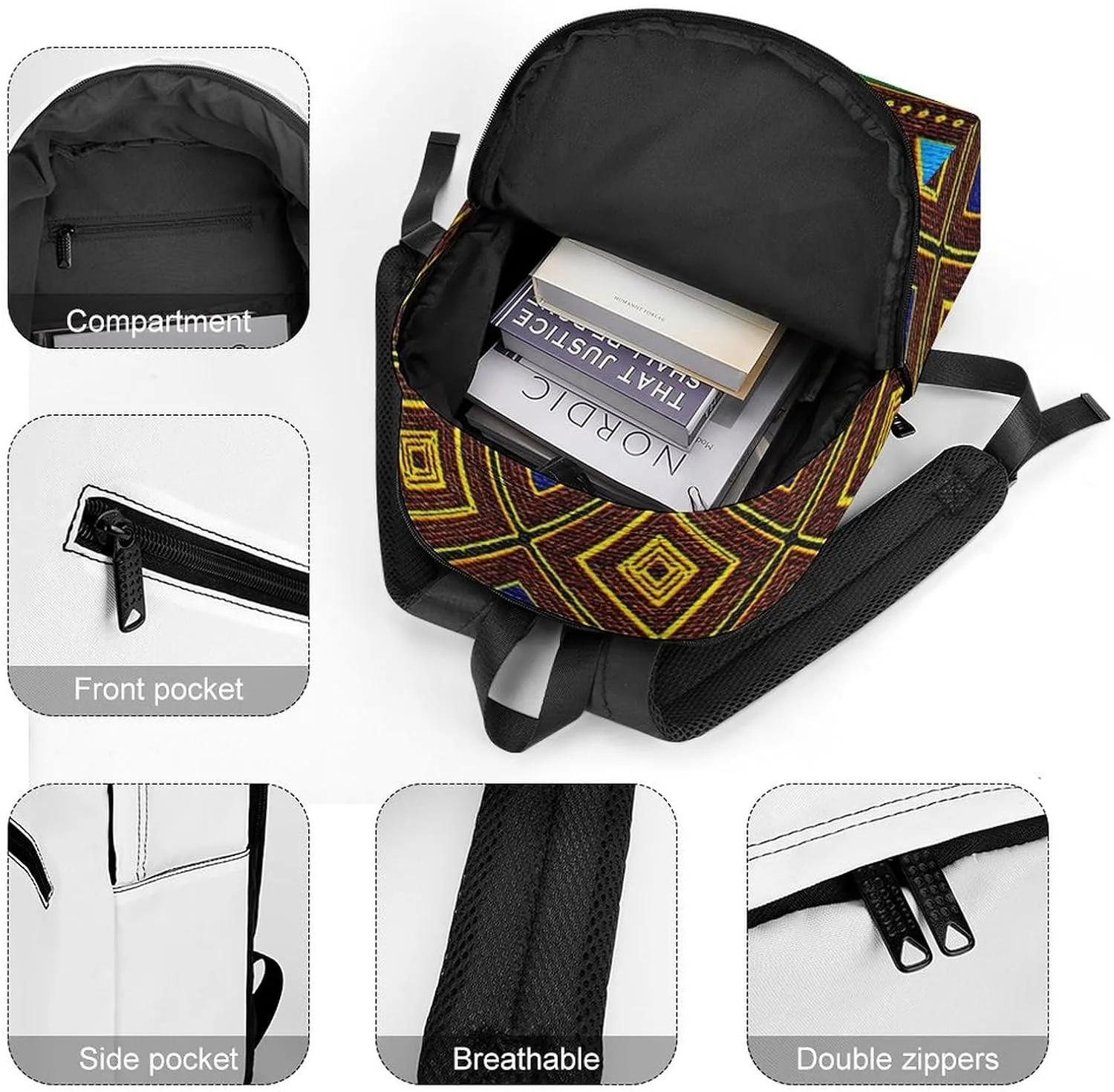Afrocentric Tribal Motif Durable And Stylish Semi Full Print Backpack