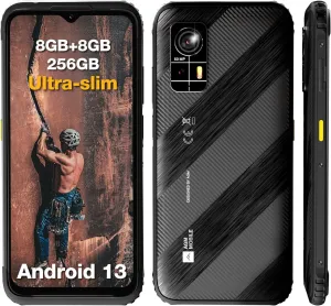 AGM H6 Rugged Smartphone, Ultra-thin & Light, 4G Rugged Cell Phone, Waterproof, Android 13, Unisoc T606, 6.56-inch IPS HD  90Hz Display, 16GB RAM (8 8)   256GB ROM, NFC, GPS, Face & Fingerprint Unlock