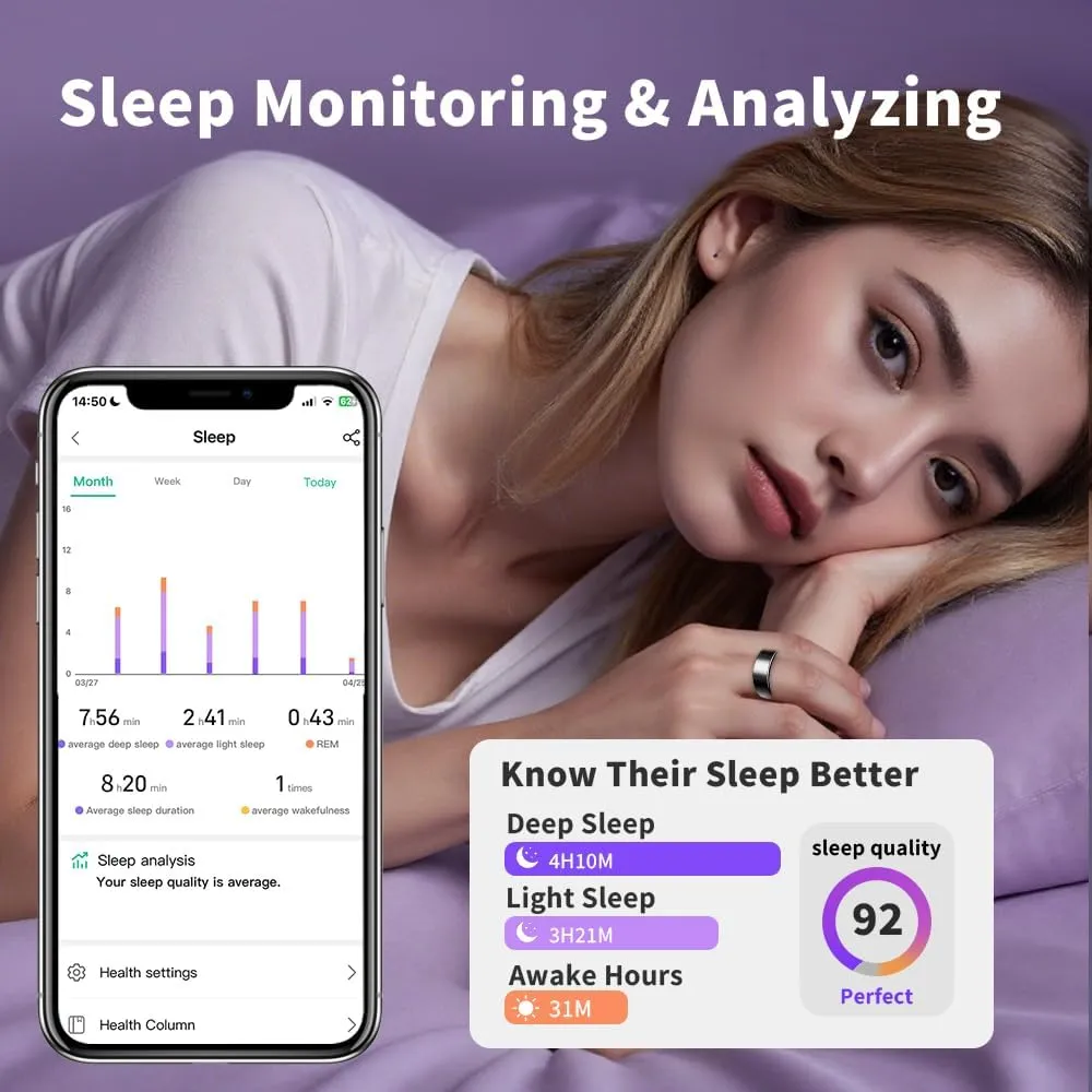 AI Smart Ring for Women Men - Sleep Tracker Ring with Heart Rate, Blood Oxygen, 10ATM Waterproof Fitness Ring, Step Counter & GPS Activity Fitness Tracker,7-Day Battery for iOS/Android (Black, 10)