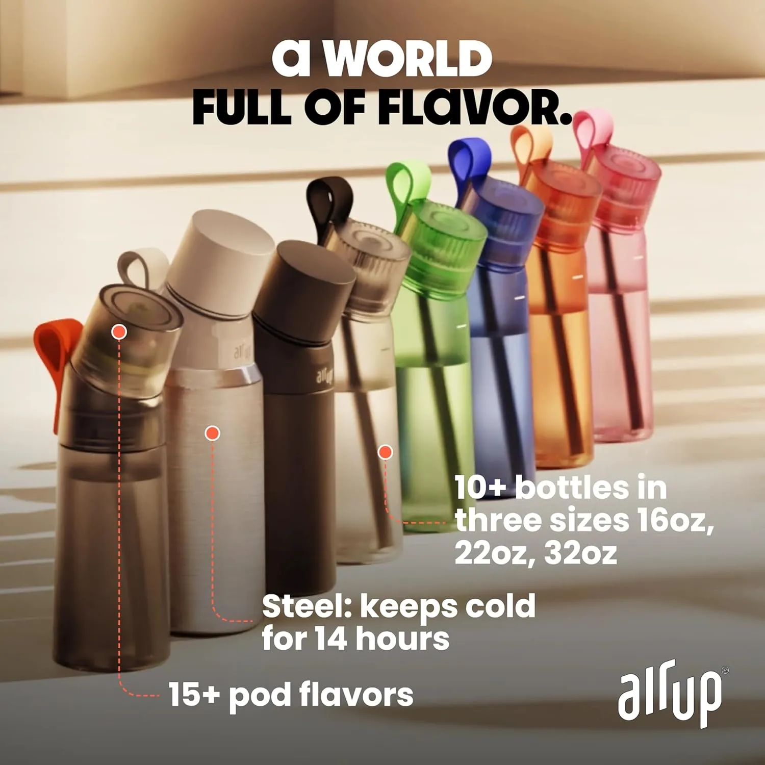 air up® water bottle (22 oz) for school, sports, gym | includes 5 scent pods & straw | flavored bottle in blue – also for kids, boys, girls | no calories, sugar-free and suitable for carbonation