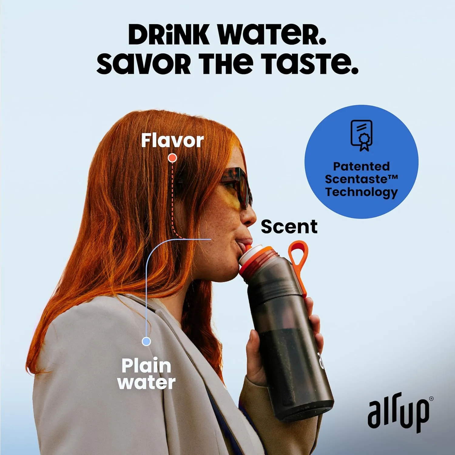 air up® water bottle (22 oz) for school, sports, gym | includes 5 scent pods & straw | flavored bottle in blue – also for kids, boys, girls | no calories, sugar-free and suitable for carbonation