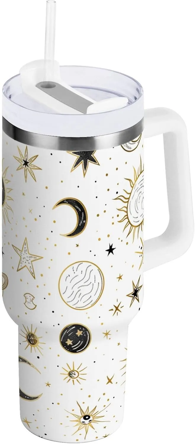 ALAZA Crescent Sun Moon Star 30 oz Tumbler Stainless Steel Water Bottle Vacuum Insulated Cup with Straw Lid & Handle For Travel Car Cup Holder