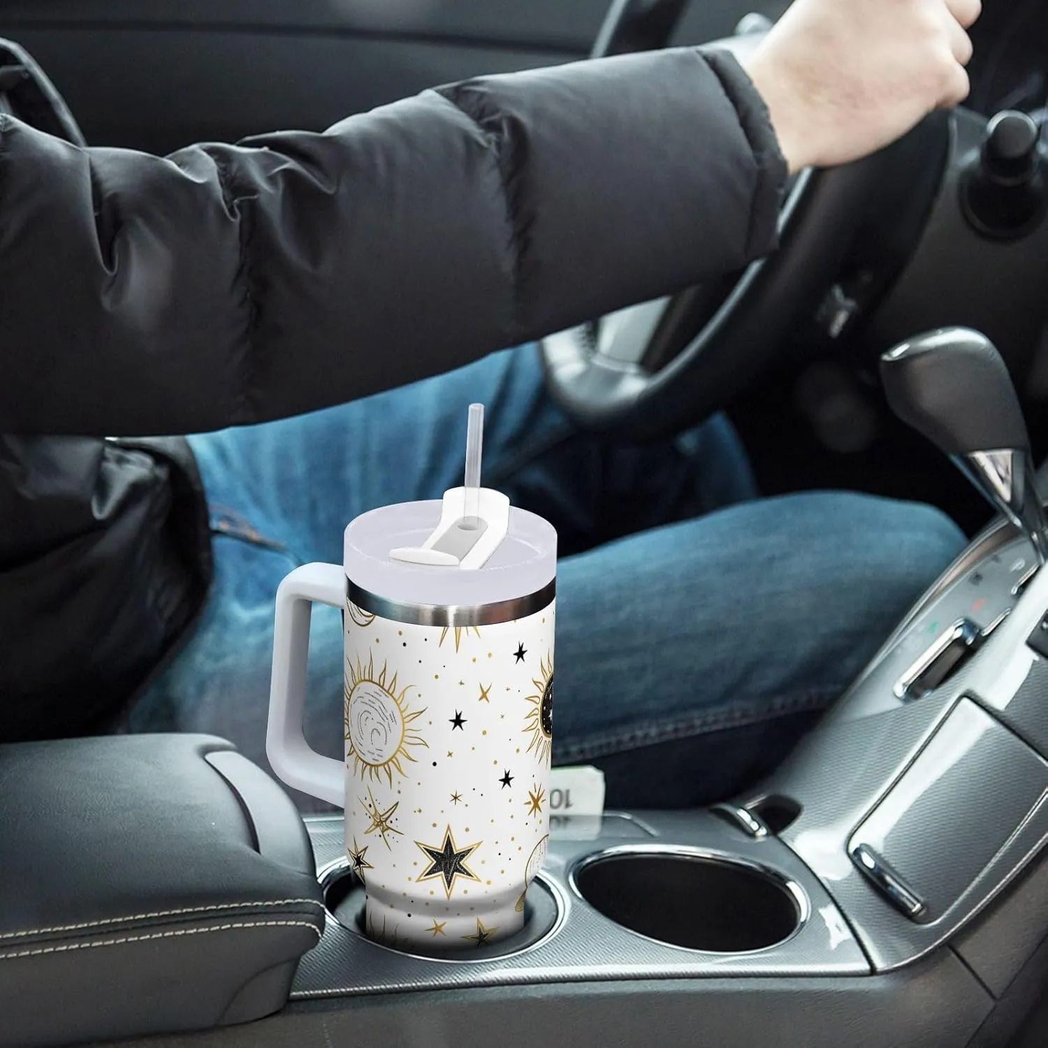 ALAZA Crescent Sun Moon Star 30 oz Tumbler Stainless Steel Water Bottle Vacuum Insulated Cup with Straw Lid & Handle For Travel Car Cup Holder