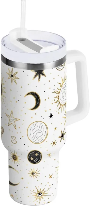 ALAZA Crescent Sun Moon Star 30 oz Tumbler Stainless Steel Water Bottle Vacuum Insulated Cup with Straw Lid & Handle For Travel Car Cup Holder