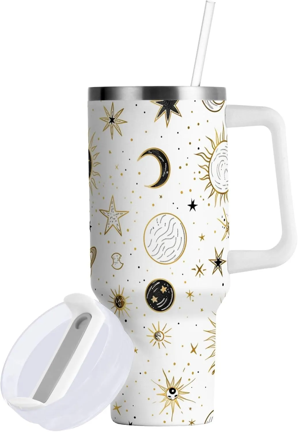 ALAZA Crescent Sun Moon Star 30 oz Tumbler Stainless Steel Water Bottle Vacuum Insulated Cup with Straw Lid & Handle For Travel Car Cup Holder